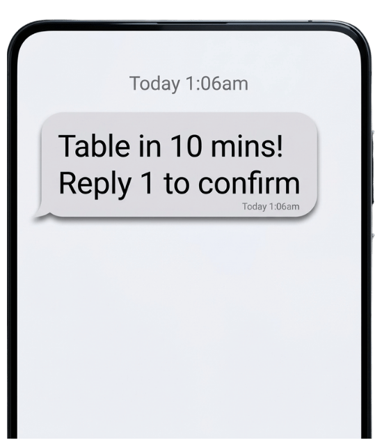 Guest receiving an SMS update about their wait time